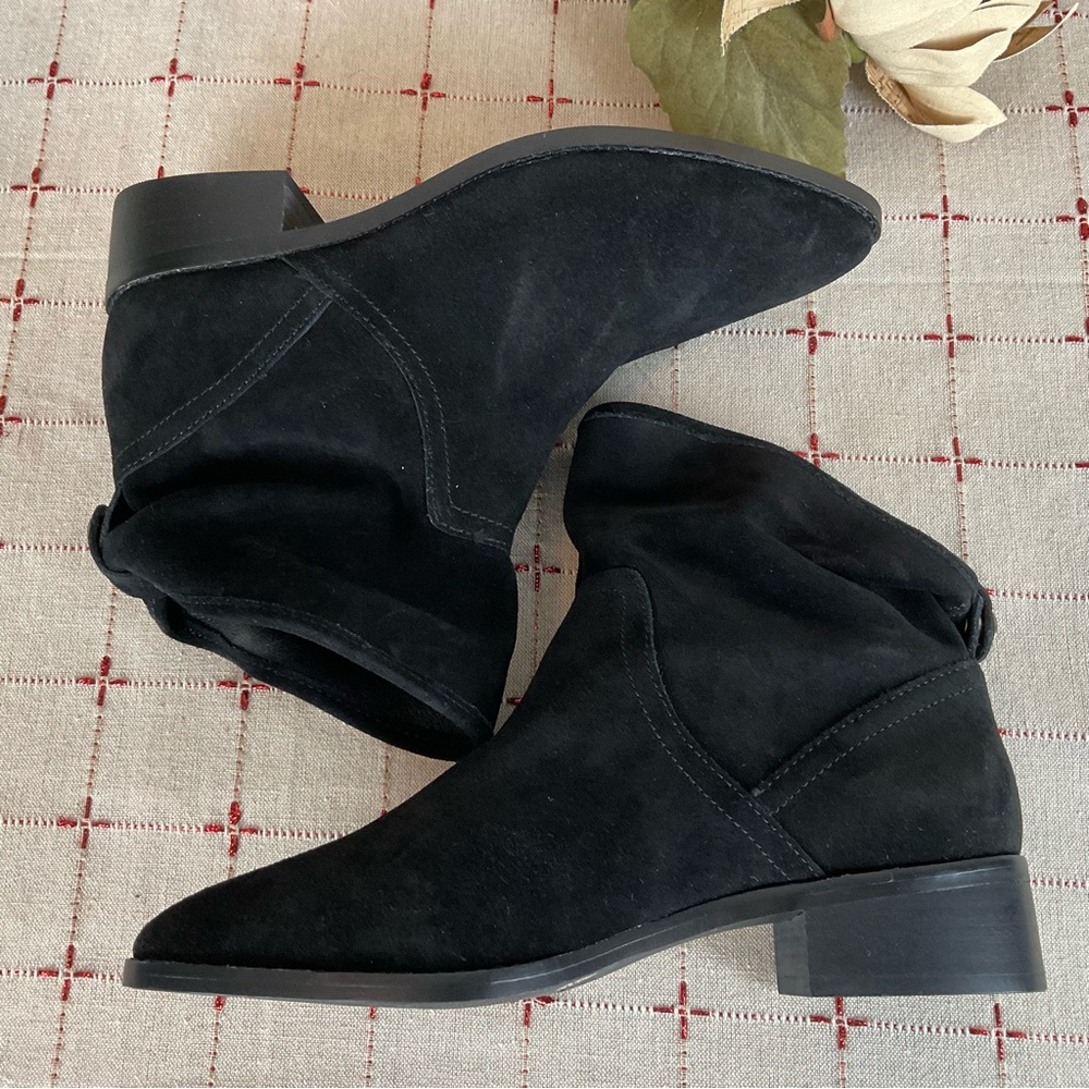 Lucky Brand “Lollin” Black Oiled Suede Ankle Boots Slouchy Bootie Size 6.5 New - Picture 5 of 7